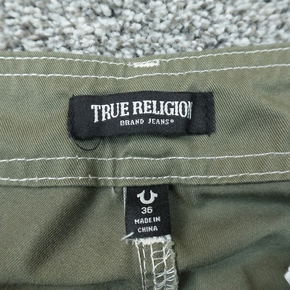 NEW True Religion Pants Mens 36X32 Green Cargo Baggy White Contrast Stitch Y2K